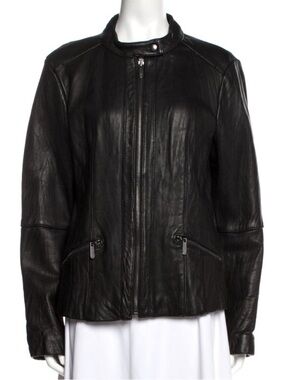 Michael Kors Leather Zip-Front Jacket